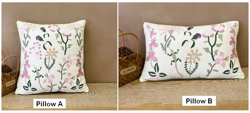 Embroider Flower Cotton Pillow Covers, Spring Flower Decorative Throw Pillows, Farmhouse Sofa Decorative Pillows, Flower Decorative Throw Pillows for Couch