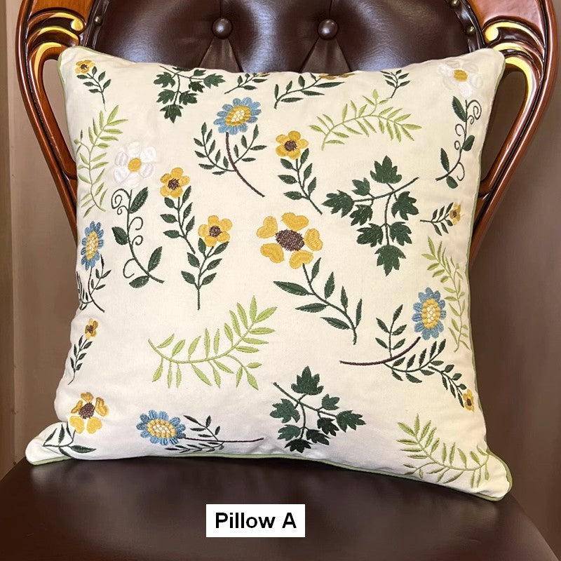 Decorative Sofa Pillows for Couch, Embroider Flower Cotton Pillow