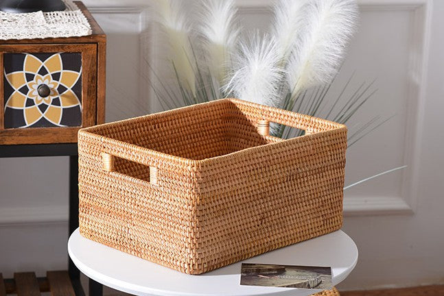 Hand Woven Rattan Storage Basket Rectangular Rattan Wicker Basket