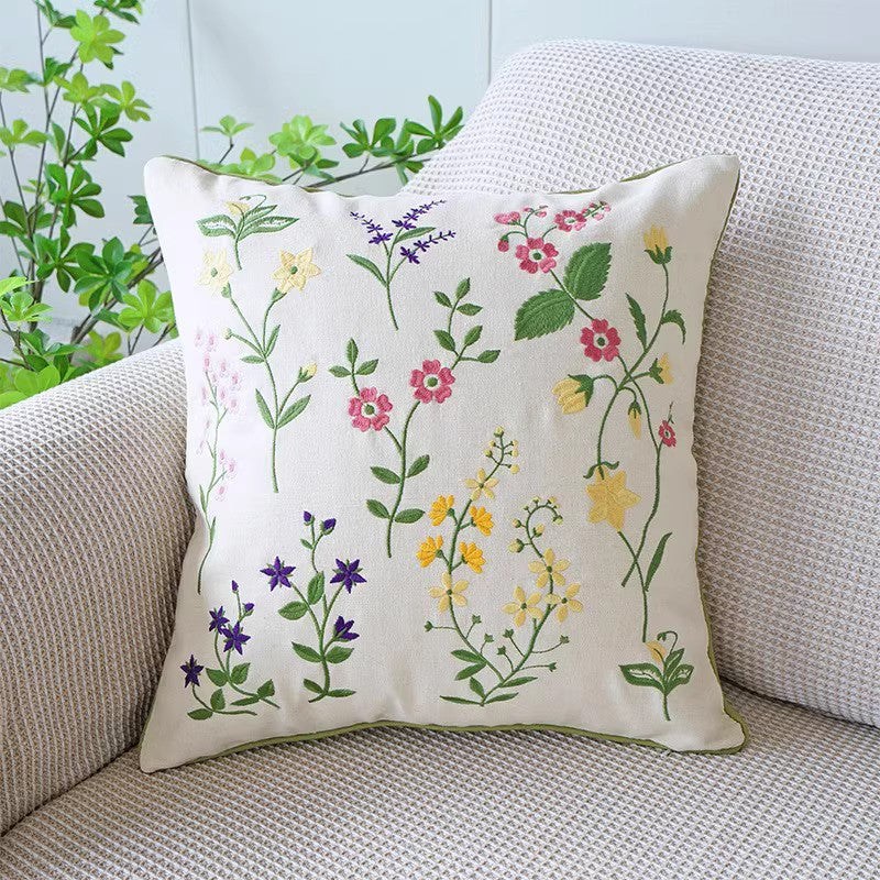 Farmhouse Sofa Decorative Pillows, Embroider Flower Cotton Pillow Covers, Spring Flower Decorative Throw Pillows, Flower Decorative Throw Pillows for Couch