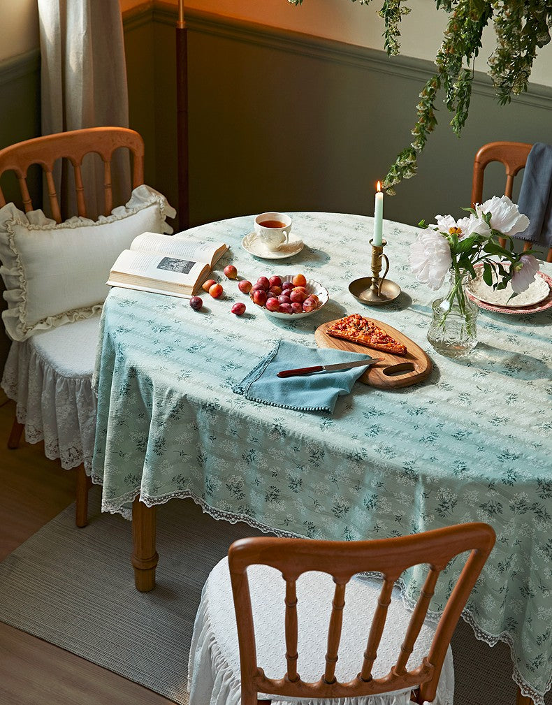 Light Green Rectangle Tablecloth Ideas for Dining Room Table, Flower Pattern Tablecloth for Round Table, Rustic Farmhouse Table Cover for Kitchen