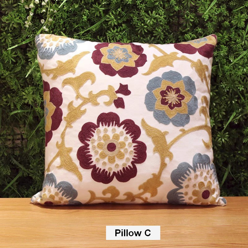 Decorative Sofa Pillows, Cotton Flower Decorative Pillows, Embroider Flower Cotton Pillow Covers, Farmhouse Decorative Throw Pillows for Couch