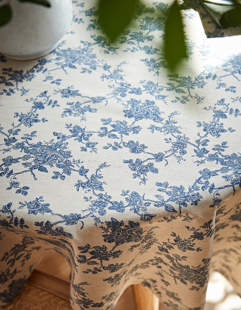 Vintage Rectangle Tablecloth for Dining Room Table, French Flower Pattern Tablecloth for Round Table, Rustic Farmhouse Table Cover for Kitchen