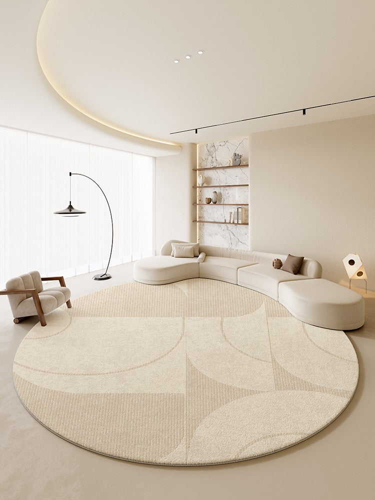 Geometric Circular Rugs for Dining Room, Cream Color Contemporary Modern Rugs, Modern Rugs under Coffee Table, Abstract Modern Round Rugs for Bedroom