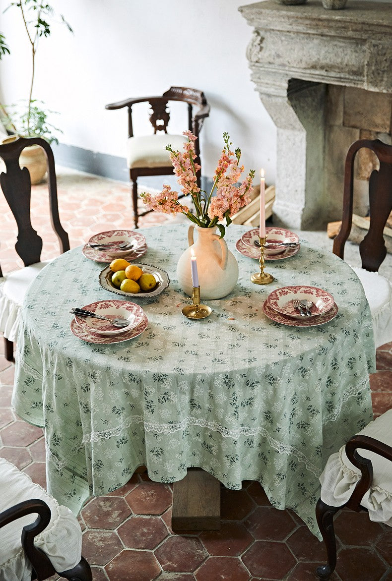 Extra Large Green Rectangle Tablecloth Ideas for Dining Room Table, Rustic Farmhouse Table Cover for Kitchen, Flower Pattern Tablecloth for Round Table
