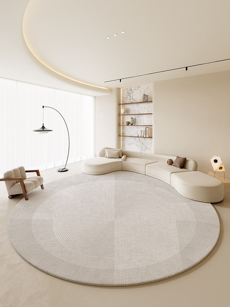 Large Grey Geometric Floor Carpets, Modern Living Room Round Rugs, Abstract Circular Rugs under Dining Room Table, Bedroom Modern Round Rugs