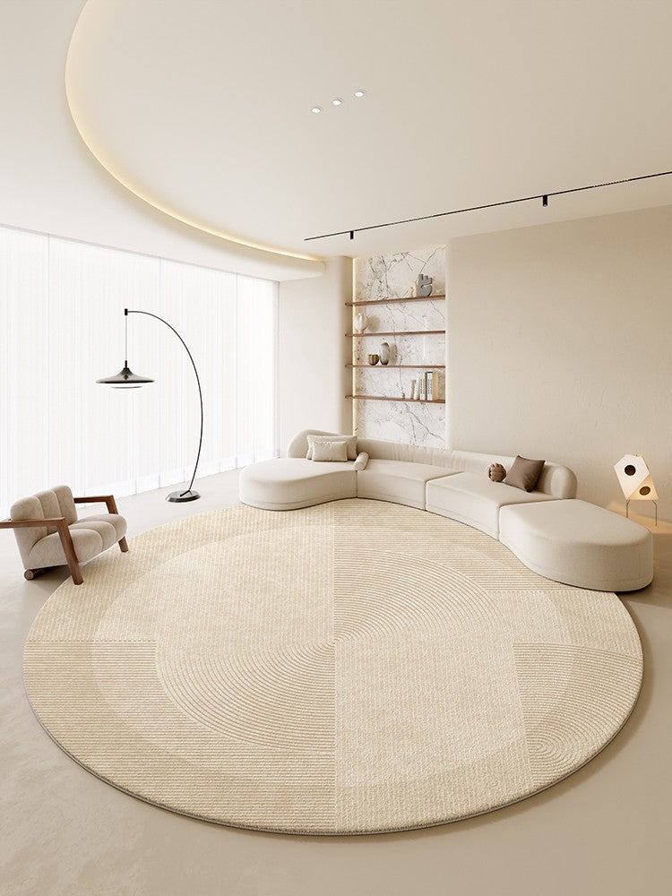 Large Modern Rugs in Living Room, Dining Room Modern Rugs, Cream Color Round Rugs under Coffee Table, Contemporary Circular Rugs in Bedroom