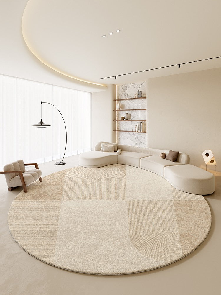 Abstract Contemporary Rugs for Bedroom, Modern Cream Color Rugs for Living Room, Modern Round Rugs under Coffee Table, Circular Rugs for Dining Table