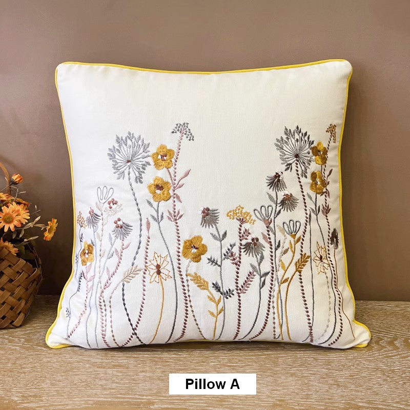 Simple Decorative Throw Pillows for Couch, Spring Flower Decorative Throw Pillows, Embroider Flower Cotton Pillow Covers, Farmhouse Sofa Decorative Pillows