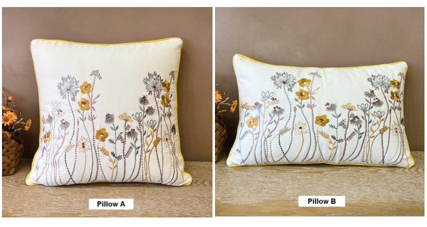 Simple Decorative Throw Pillows for Couch, Spring Flower Decorative Throw Pillows, Embroider Flower Cotton Pillow Covers, Farmhouse Sofa Decorative Pillows