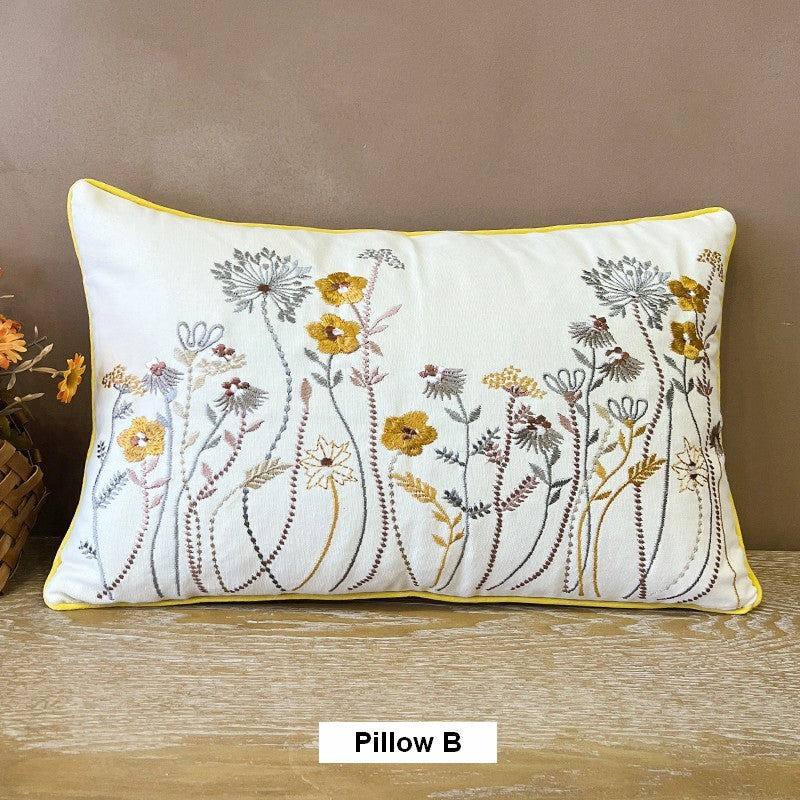 Simple Decorative Throw Pillows for Couch, Spring Flower Decorative Throw Pillows, Embroider Flower Cotton Pillow Covers, Farmhouse Sofa Decorative Pillows