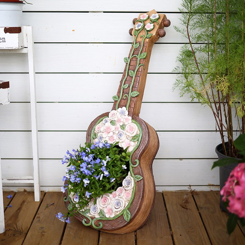 Modern Garden Flower Pot, Unique Guitar Flowerpot for Garden Ornaments, Beautiful Guitar Flowerpot, Villa Outdoor Decor Gardening Ideas