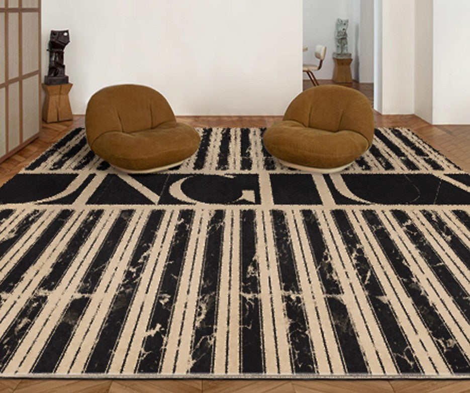 Ultra Modern Area Rug for Living Room, Contemporary Black Rugs for Dining Room, Bedroom Floor Rugs, Large Modern Floor Carpets for Office