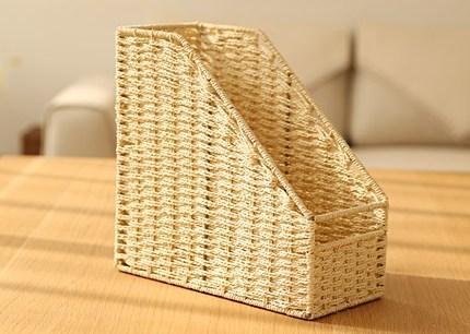 Woven Straw File Folder Racks, Storage File Folder Storage Books, File Box, Cream Color