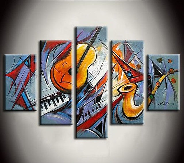 Music Violin Painting, Hand Painted Canvas Art, Acrylic Painting on Canvas, Multi Panel Wall Art Painting
