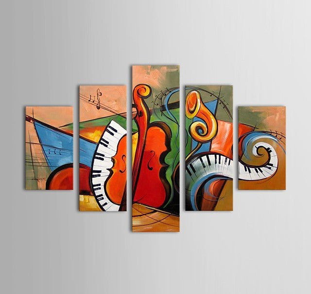 Hand Painted Modern Painting, Acrylic Painting on Canvas, Music Violin Painting, Oversize Wall Art Painting
