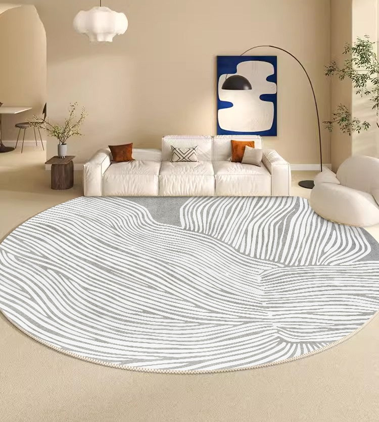 Modern Round Rugs for Dining Room, Gray Round Rugs under Coffee Table, Circular Modern Rugs for Bedroom, Contemporary Modern Rug Ideas for Living Room
