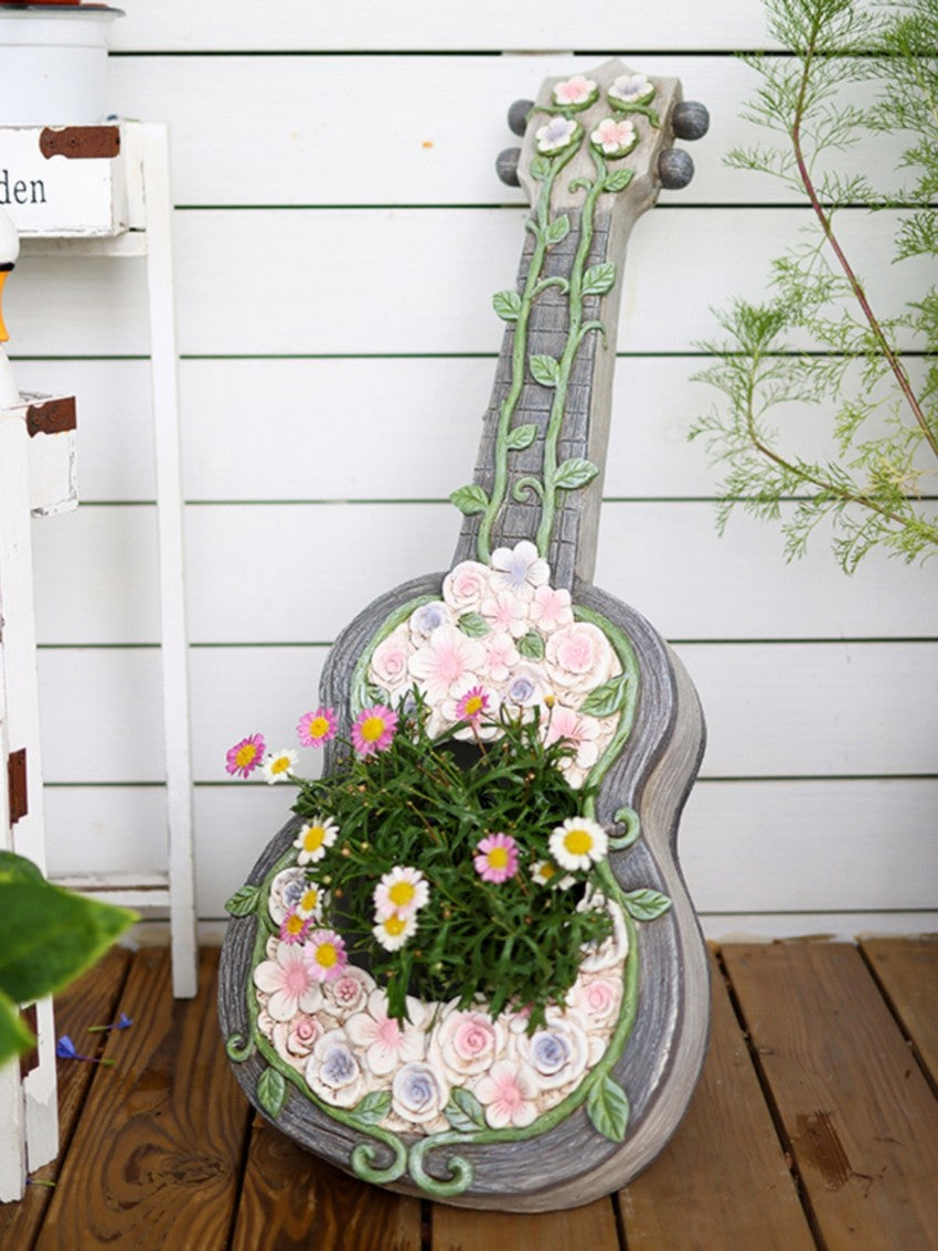 Unique Guitar Flowerpot for Garden Ornaments, Modern Garden Flower Pot