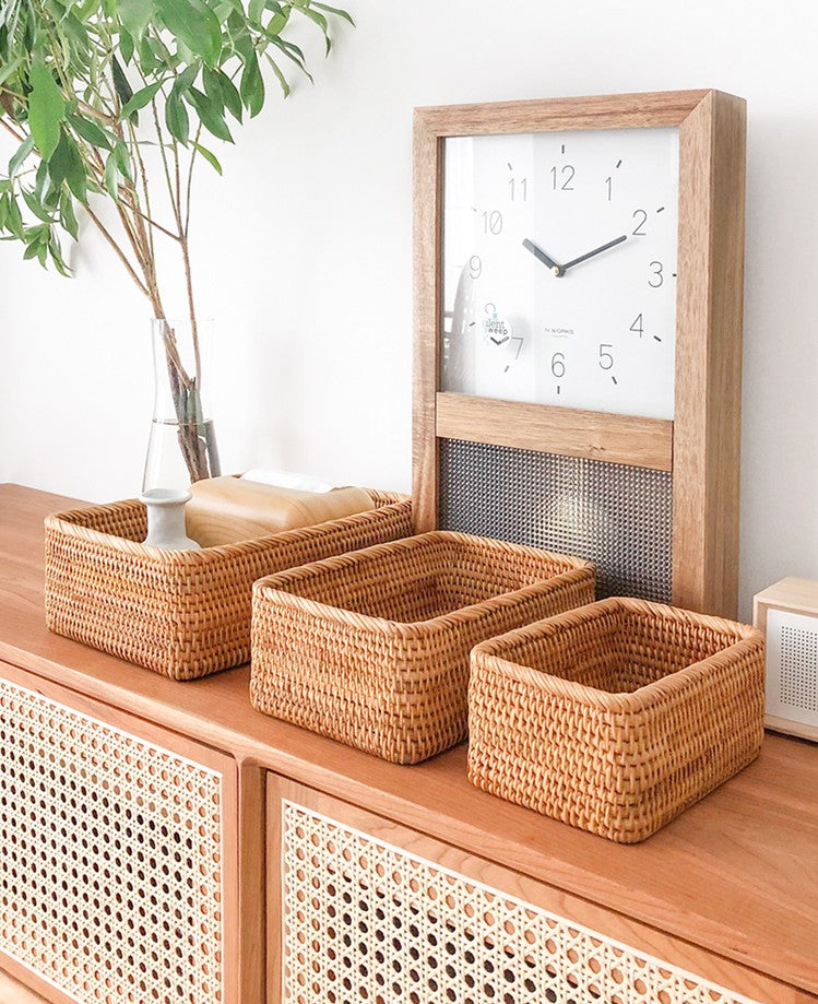 Rectangular Storage Basket for Living Room, Kitchen Storage Baskets, Woven Storage Baskets, Rattan Storage Baskets for Shelves