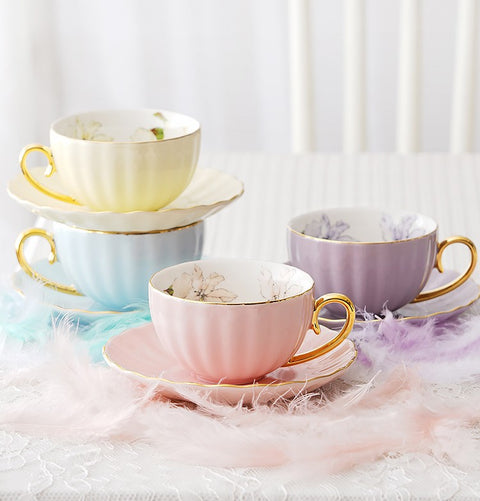 Elegant Ceramic Coffee Cups, Afternoon British Tea Cups, Unique Iris F