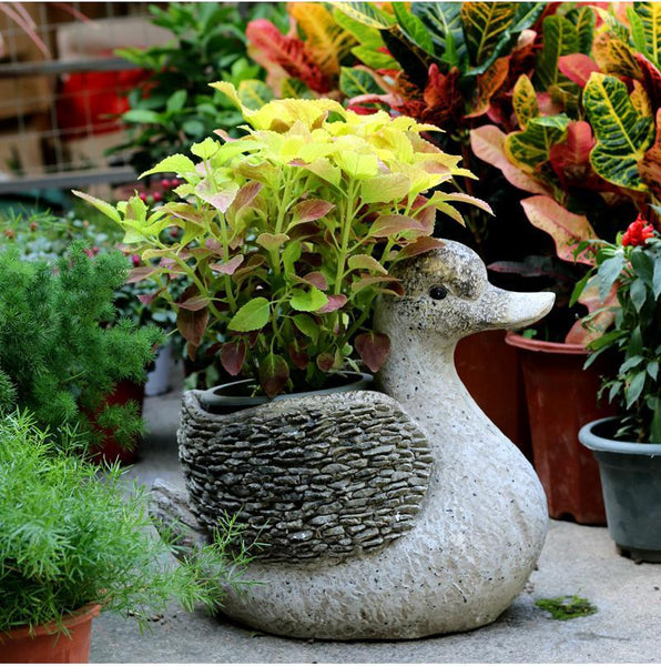 Large Duck Statue, Duck Flower Pot, Animal Statue for Garden Courtyard Ornament, Villa Outdoor Decor Gardening Ideas-Paintingforhome