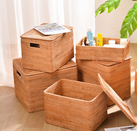 Woven Basket with Handle, Vietnam Traditional Handmade Rattan Wicker Storage  Basket – Silvia Home Craft