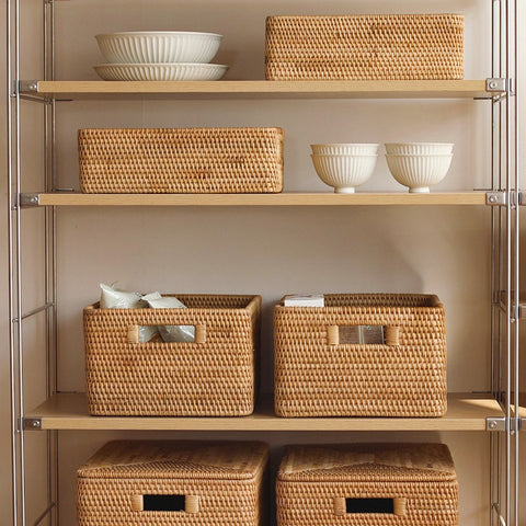  Kishome Rattan Storage Baskets for Shelves, Rectangle