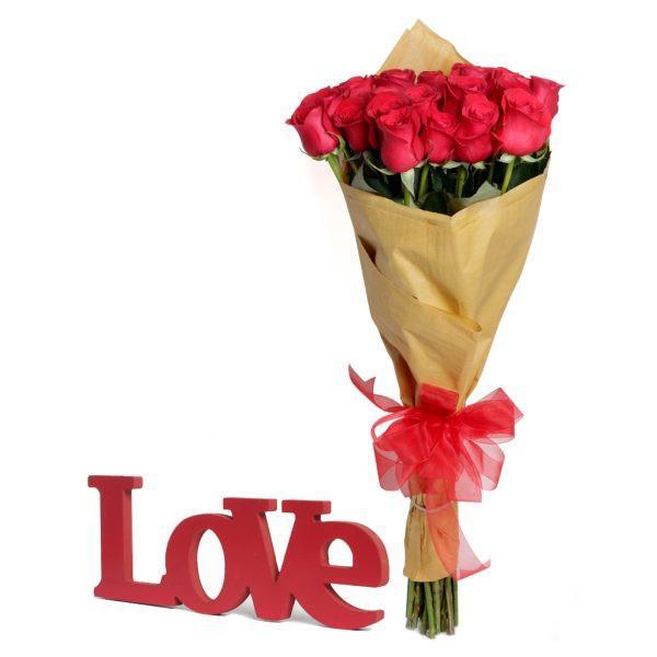 24 Rosas Rojas en Bouquet + Letrero Love – Florentinamex