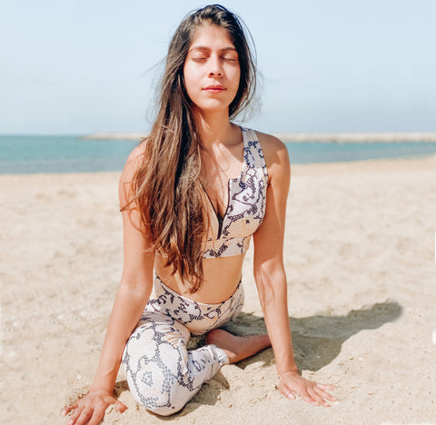 Snake Print Matching Yoga Set, Yoga on the Beach