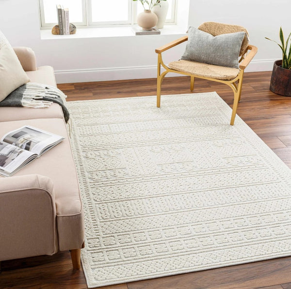 solid ivory high low pattern washable rug