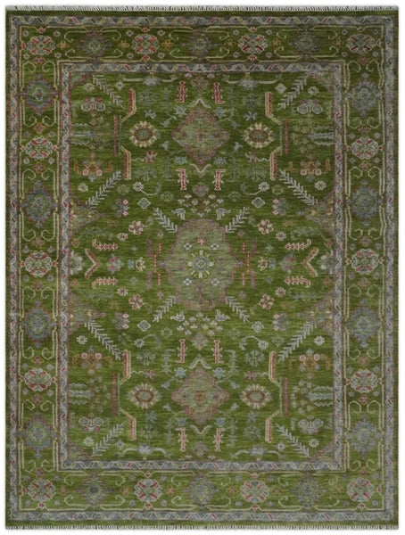 hand-knotted green traditional wool rug
