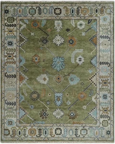 moss green handknotted oushak area rug
