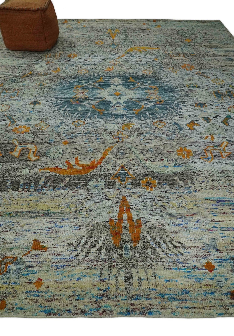 9x12 Hand Knotted Blue, Silver and Camel Modern Persian Style Contempo –  The Rug Decor