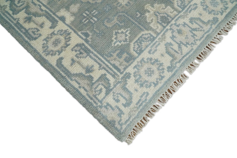 Hand Knotted 10 feet Oushak Runner Gray and Ivory Wool Area Rug | TRDCP642610 - The Rug Decor