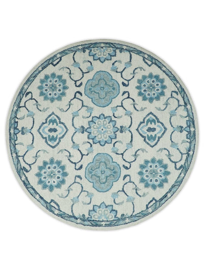 Ivory, Aqua, Blue and Gold Round 3x3, 4x4, 5x5, 6x6, 8x8, 9x9 Traditio –  The Rug Decor