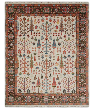 Tan Wool Oushak Hand-Knotted Oriental Rug - 8'11 x 11'8 - 8'11 x 11'8, Tan