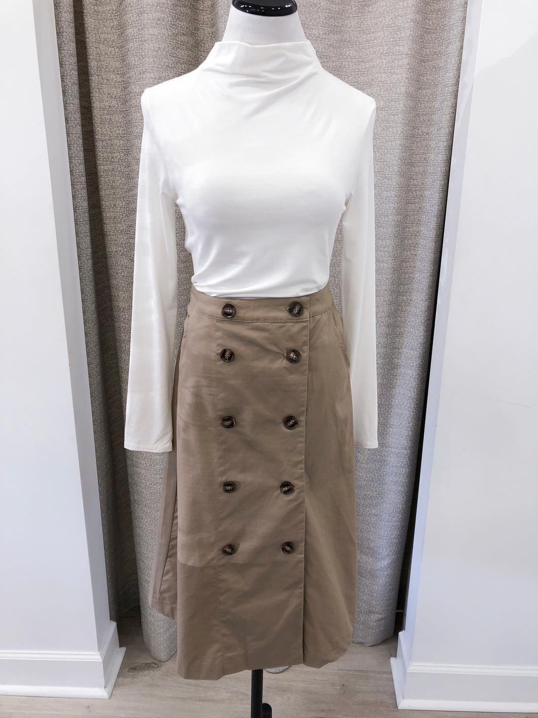 khaki button front skirt