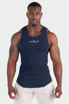 Front View of Deep Navy Classic Logo Ribbed Fitted Tank