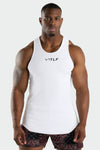 Front View of White Classic Ribbed Relaxed Fit Tank