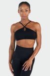 Front View of Black Cosmic Seamless Keyhole Sports Bra