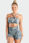 Front View of Celestial Teal Cosmic Seamless Keyhole Sports Bra