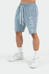 Front View of Powder Blue Varsity Descend Shorts