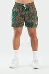 Front View of Miami Green GTS Paisley 5 Inch Mesh Shorts