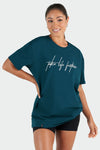 Front View of Dark Teal GTS Script Swole Tee