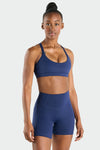 Front View of Deep Navy Hyper Power Strappy Sports Bra