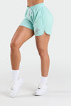 Front View of Seafoam Green Miami Mecca Mesh 5 Shorts