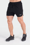 Front View of Black Reps Mesh 5 Inch Fitted Shorts