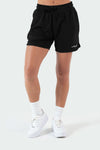 Front View of Black Reps Mesh 5 Inch Shorts
