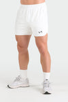Front View of White Reps Performance Mesh 5.5 Inch Shorts