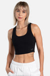 Front View of Black Ribbed Cropped Tank Top